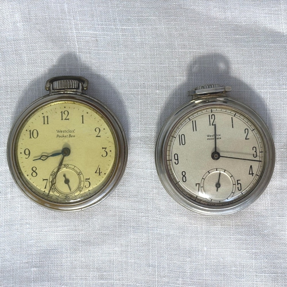 Vintage Westclox Pocket Ben Mechanical Pocket Watches Set of 2 PARTS ONLY